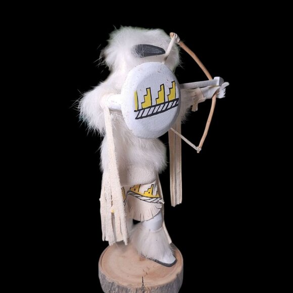 Kachina Doll White Buffalo Warriors FBB Signed Handmade Fur Wood 10 Inch Native - Picture 4 of 12